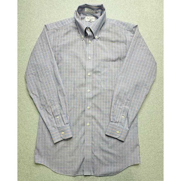 Paul Fredrick Dress Shirt Adult 15.5-33 Blue White Houndstooth Pinpoint Mens